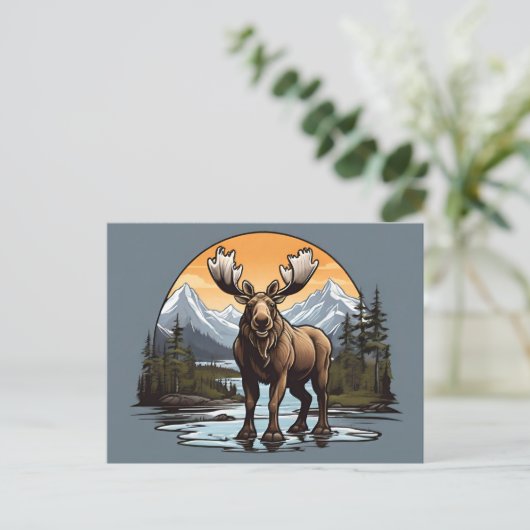 Alaskan Moose stehend im Wasser Postkarte (Stehend Vorderseite)