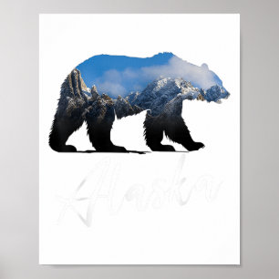Alaskan Mountains Bear Grizzly Alaska Staat Souven Poster