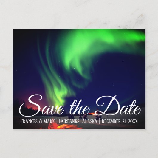 Alaskan Northern Lights Save the Date Ankündigungspostkarte (Vorderseite)