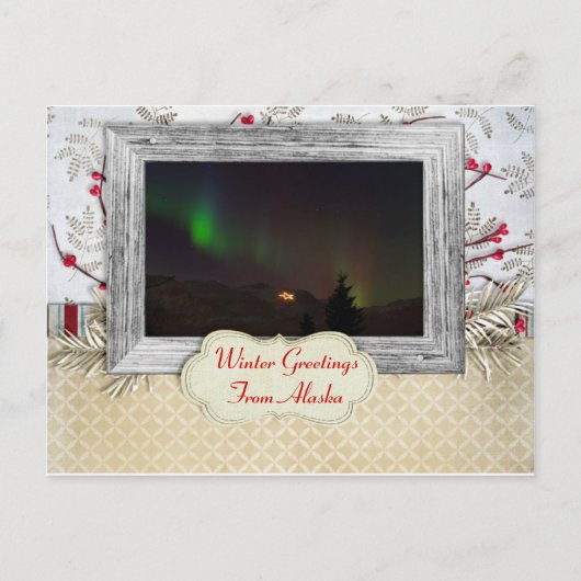 Alaskan Northern Lights Winter Greetings Postcard Postkarte (Vorderseite)