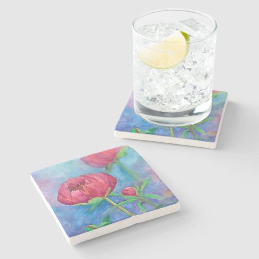 Alaskan Peonies Marble Untersetzer (Seitenansicht)