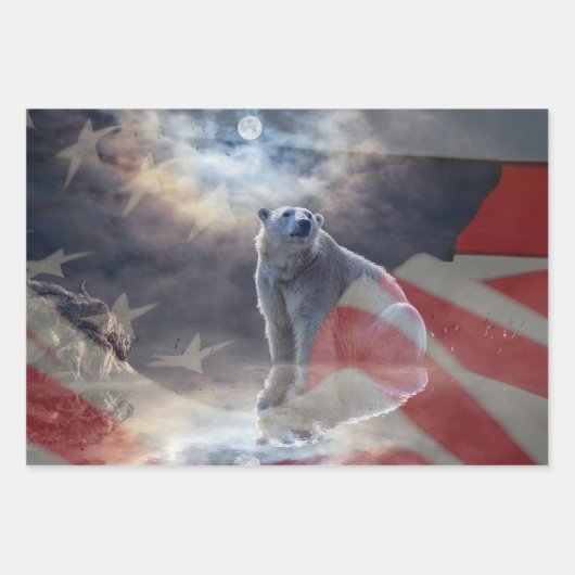 Alaskan Polar Bear American Flag Geschenkpapier Set (Vorderseite 3)