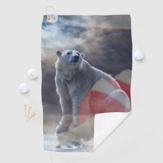 Alaskan Polar Bear American Flag Golfhandtuch (Insitu)