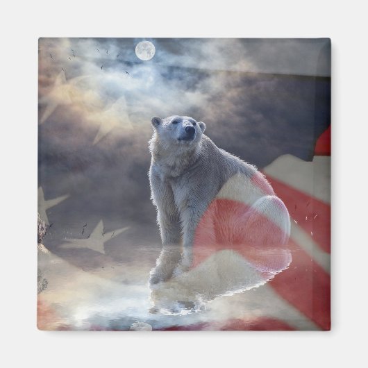 Alaskan Polar Bear American Flag Magnet (Vorne)