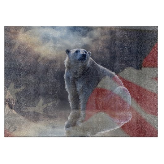 Alaskan Polar Bear American Flag Schneidebrett (Vorderseite)