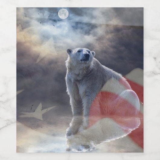 Alaskan Polar Bear American Flag Weinetikett (Einzelnes Label)