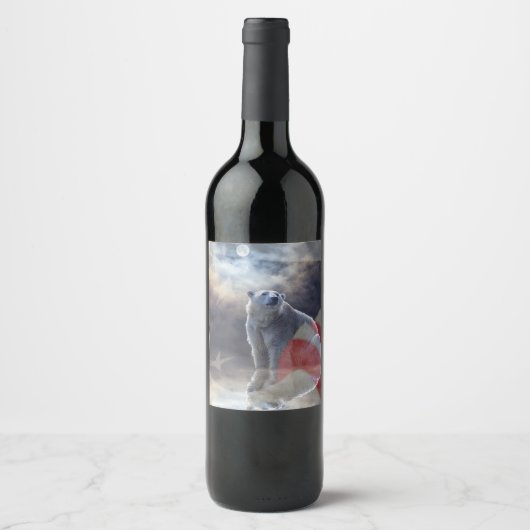 Alaskan Polar Bear American Flag Weinetikett (Vorderseite)