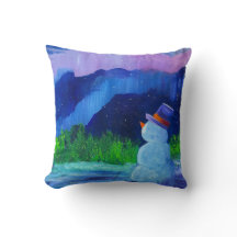 Alaskan Snowman Throw Pillow