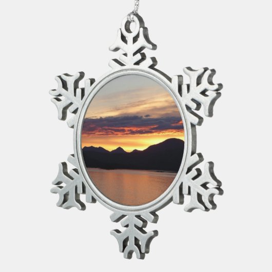 Alaskan Sunset I Beautiful Alaska Fotografie Schneeflocken Zinn-Ornament (Rechts)