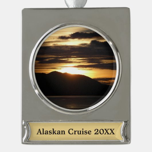 Alaskan Sunset III Schöne Alaska Fotografie Banner-Ornament Silber (Vorderseite)
