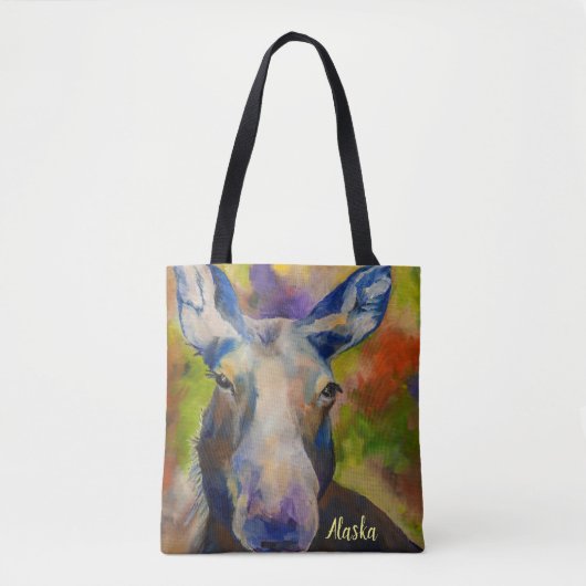Alaskan Wildlife Moose & Fireweed Tasche mit ALASK (Vorderseite)