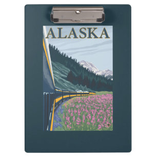 AlaskaRailroad und Fireweed-Vintage Reise Klemmbrett