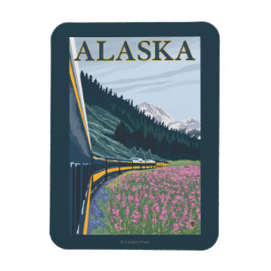 AlaskaRailroad und Fireweed-Vintage Reise Magnet