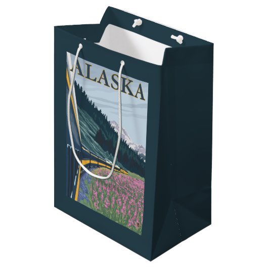 AlaskaRailroad und Fireweed-Vintage Reise Mittlere Geschenktüte (Vorderseite Schrägansicht)