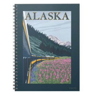AlaskaRailroad und Fireweed-Vintage Reise Notizblock