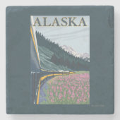 AlaskaRailroad und Fireweed-Vintage Reise Steinuntersetzer (Vorderseite)