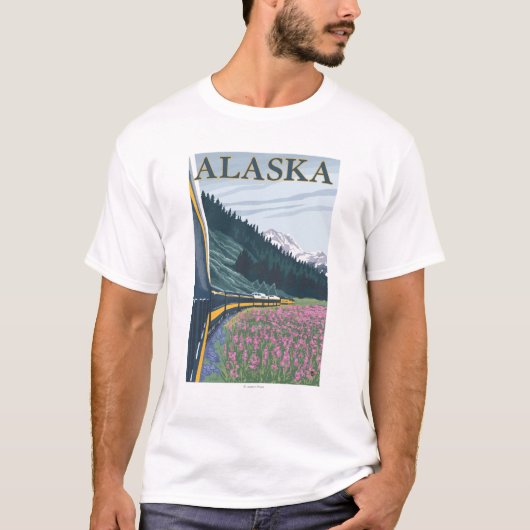 AlaskaRailroad und Fireweed-Vintage Reise T-Shirt (Vorderseite)