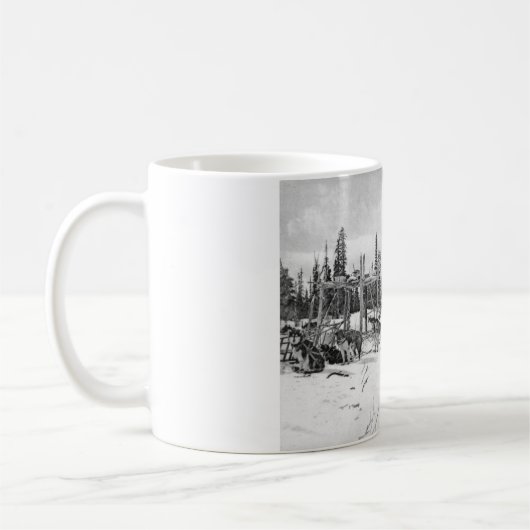 Alaskische Schlitten-Hunde stehend außerhalb einer Kaffeetasse (Links)