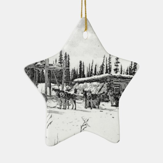 Alaskische Schlitten-Hunde stehend außerhalb einer Keramik Ornament (Rechts)