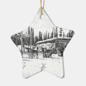 Alaskische Schlitten-Hunde stehend außerhalb einer Keramik Ornament (Links)