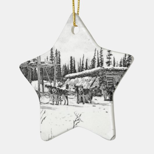 Alaskische Schlitten-Hunde stehend außerhalb einer Keramik Ornament (Links)