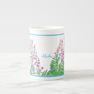 Alaskischer Fireweed und Vergissmeinnichtteeschale Porzellantasse