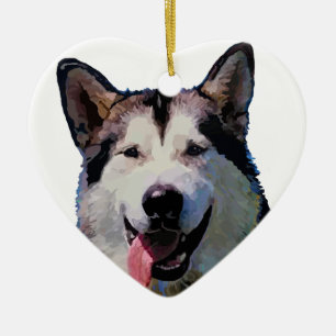 Alaskischer Malamute "Kiska" Herz-Verzierung Keramikornament