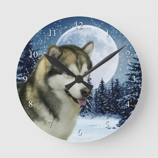Alaskischer Malamute-Uhr Runde Wanduhr (Vorderseite)