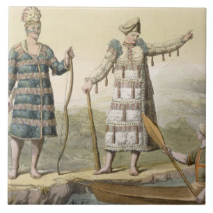 Alaskischer Mann und Frau (Farbstich) Fliese