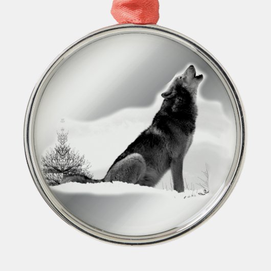 Alaskischer Timberwolf Silbernes Ornament (Vorne)
