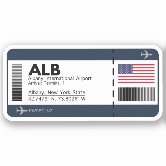 ALB Albany Boarding Pass - New York Travel Aufkleber (Vorderseite)