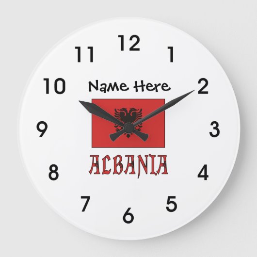 Albania and Albanian Flag with Your Name Large Clo Große Wanduhr (Vorderseite)