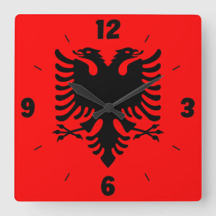 Albania National Flag Patriotic Square Wall Clock Quadratische Wanduhr