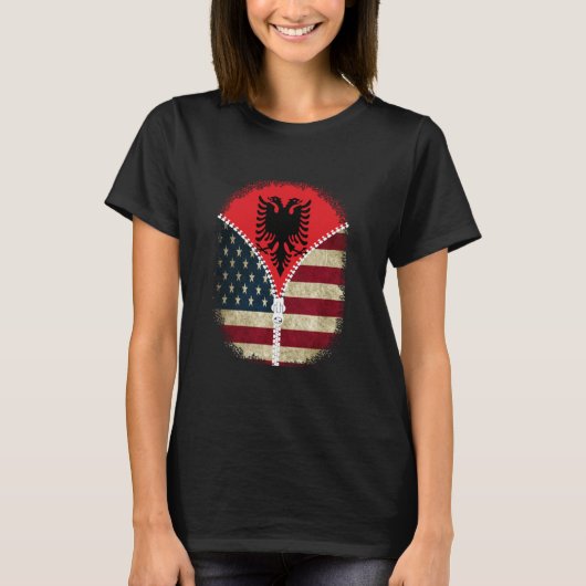 Albanien American USA Flag - USA Albanien Zipper T-Shirt (Vorderseite)
