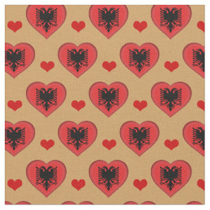 Albanien Flag & Red Heart mode Fabric /Albanien Stoff