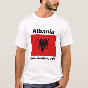 Albanien-Flagge + Karte + Text-T - Shirt
