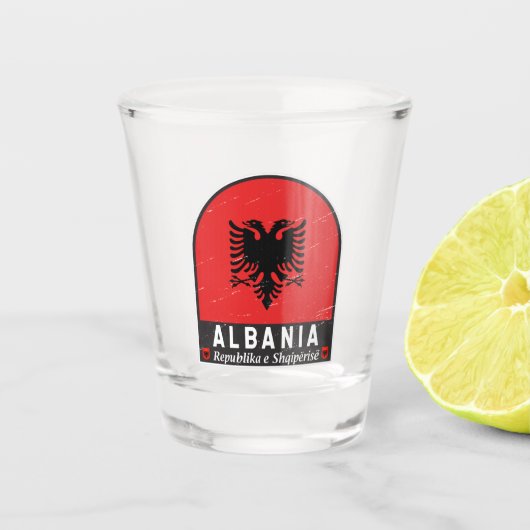 Albanien-FlaggenEmblem gestört Schnapsglas (Vorderseite)