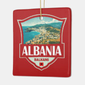 Albanien Illustration Retro Abzeichen Keramikornament (Links)