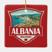 Albanien Illustration Retro Abzeichen Keramikornament (Rückseite)