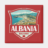 Albanien Illustration Retro Abzeichen Magnet (Vorne)