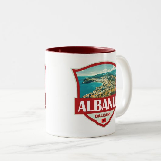 Albanien Illustration Retro Abzeichen Zweifarbige Tasse (VorderseiteRechts)