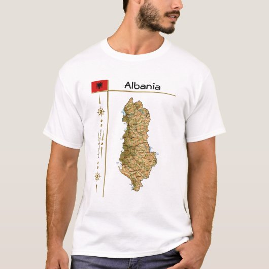 Albanien Karte + Flagge + T - Shirt (Vorderseite)