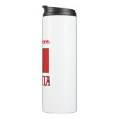 Albanien - Rote Personalisierung unter albanischer Thermosbecher (Nach rechts gedreht)