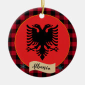 Albanien, Roter Büffel, kariert und albanische Fla Keramik Ornament (Vorne)