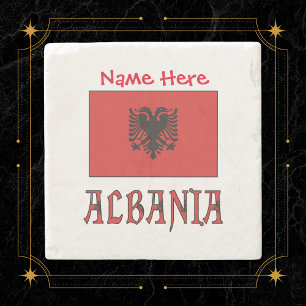Albanien und Albanische Flagge Rot Personalisierun Steinuntersetzer