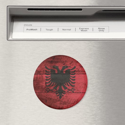 Albanienflagge auf altes Holzkörnchen Magnet (In Situ (Geschirrspüler))