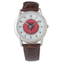 Albanienflagge Classic Brown Leather Watch