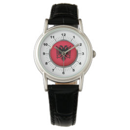 Albanienflagge Klassischer Black Leather Watch Armbanduhr
