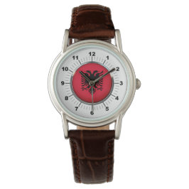 Albanienflagge Klassischer Brauner Leather Watch Armbanduhr