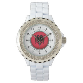 Albanienflagge Kristall White Enamel Watch Armbanduhr